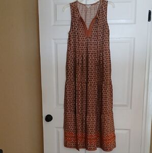 Max Studio Brown and Orange Sleeveless V-Neck Sundress